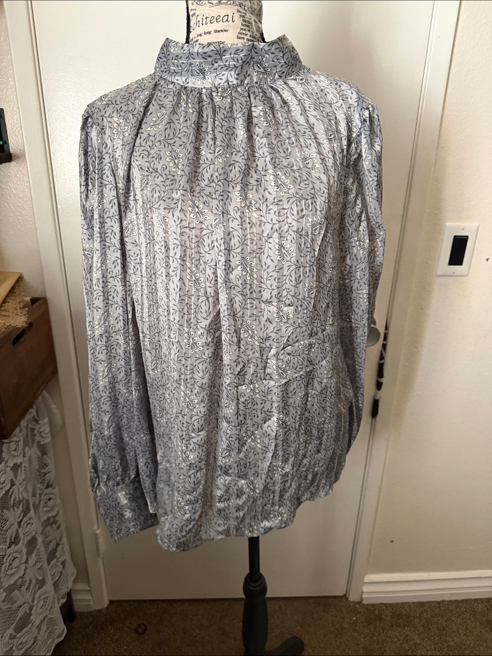 Sea New York Silver Gray High-Neck Long-Sleeve Blouse